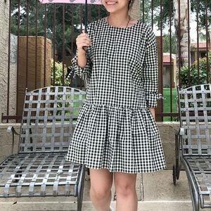 ***FREE SHIPPING***Korean Brand Dahong Long Sleeve Gingham Babydoll Dress